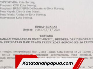 Wali Kota Sorong Terbitkan Surat Edaran Pemasangan Umbul-Umbul Sambut HUT ke-26 Kota Sorong