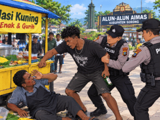 Bikin Resah! Pemuda Mabuk Nekat Aniaya Pedagang Nasi Kuning di Alun-Alun Aimas